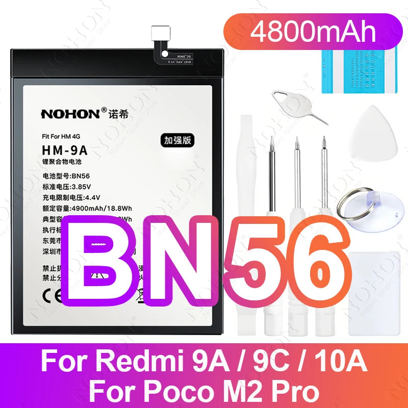 NOHON BN61 Battery for Xiaomi Poco X3 X4 GT X5 X6 Pro F5 F4 F3 F2 M5 M4 M3 M6 Pro C40 Redmi K50 K40 K30 Bateria BM4Y BN57 BP48