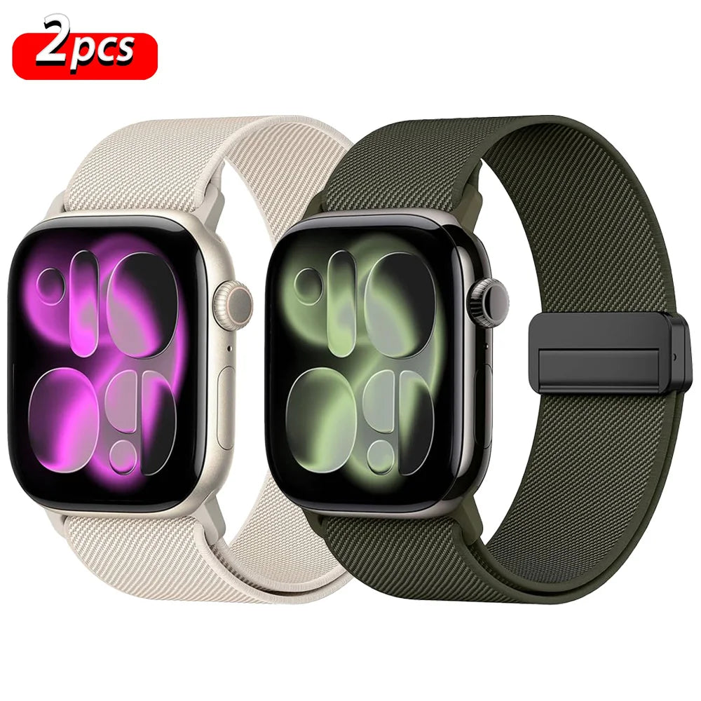 Magnetic Loop For Apple Watch Band 40mm 44mm 45mm 49mm 41mm 38mm Nylon sport bracelet iwatch ultra 3 2 Series 11 10 9 8 se strap