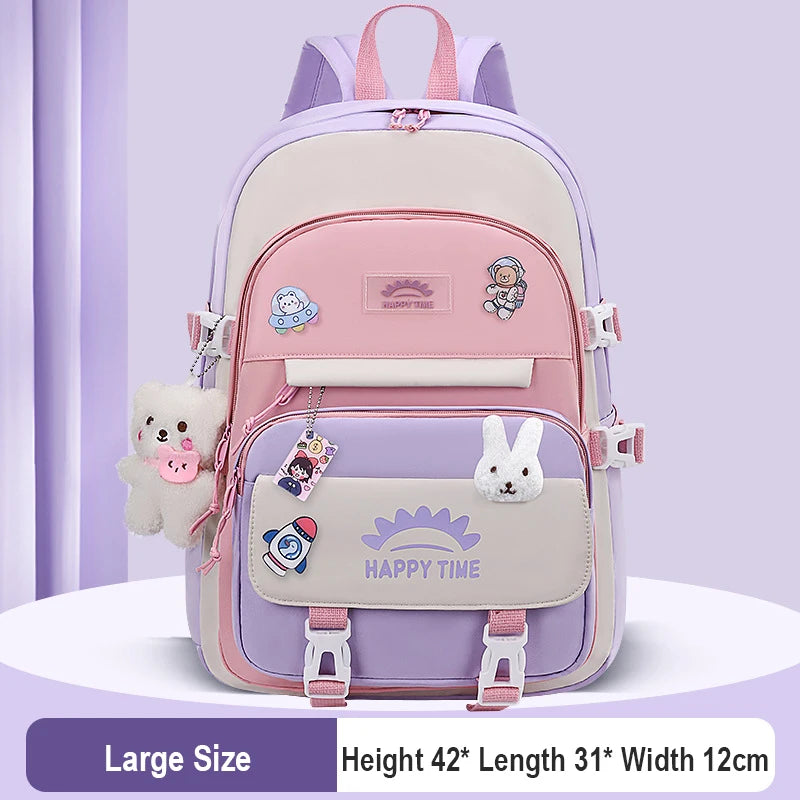 Large Capacity Cute Women Multi-Pocket Nylon Backpack Ins Junior High School Student School Bag Female Girl Backpack Laptop Book