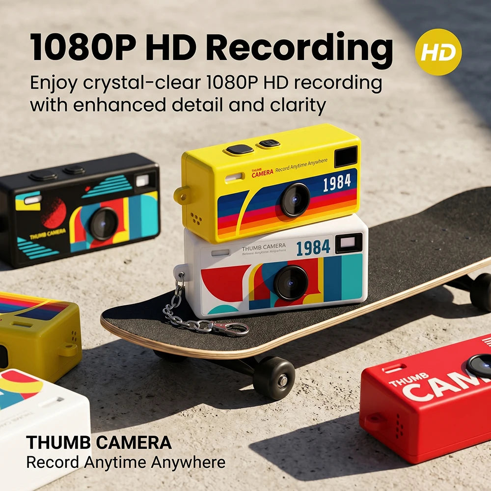 CHEGIT Thumb Keychain Camera 0.96inch Mini Action Camera Retro Support Memory Card 1080P Very Small Camcorder Video Recorder