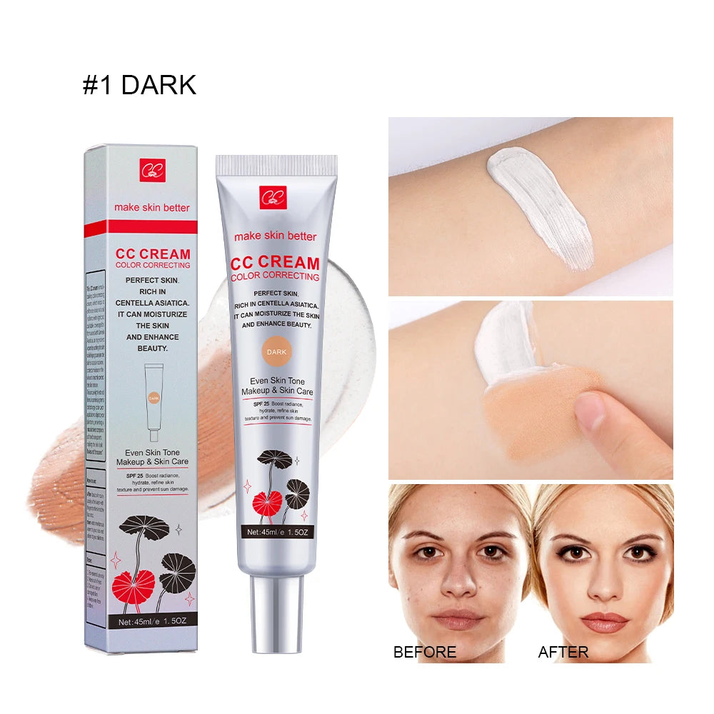45ml Color Correcting CC Cream Facial Centella Asiatica Repair BB Cream Natural Concealer Whitening Liquid Foundation Cosmetics