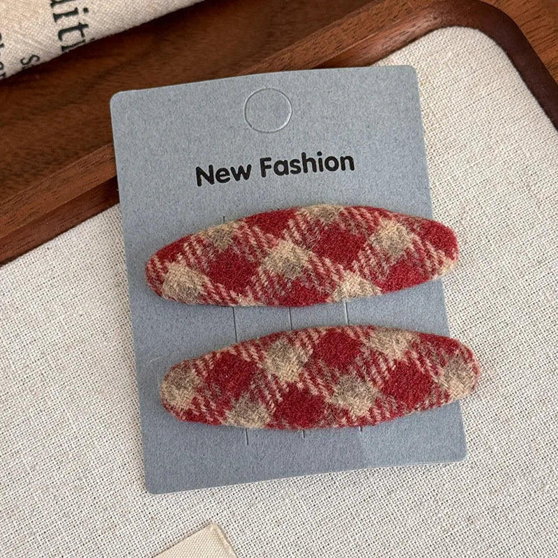 Red Polka Dot Plaid Hair Clip Luxurious, Refined, Minimalist BB Clip Autumn/Winter Small Hair Clip Woolen Side Hairpin