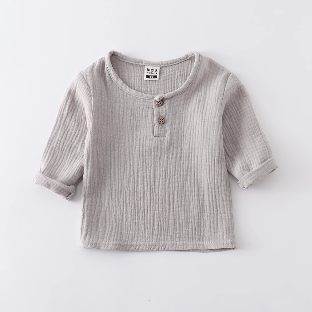 children t shirts fashion linen pleated boys t shirt children t-shirt 2025 summer baby boys girls t-shirt children clothes kids