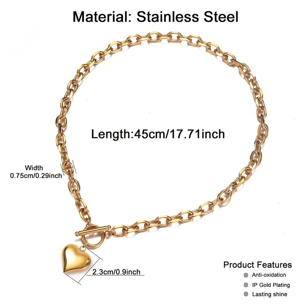 New Design Stainless Steel Puffy Heart Pendant Necklaces For Women Toggle Choker Necklaces Fashion Jewelry
