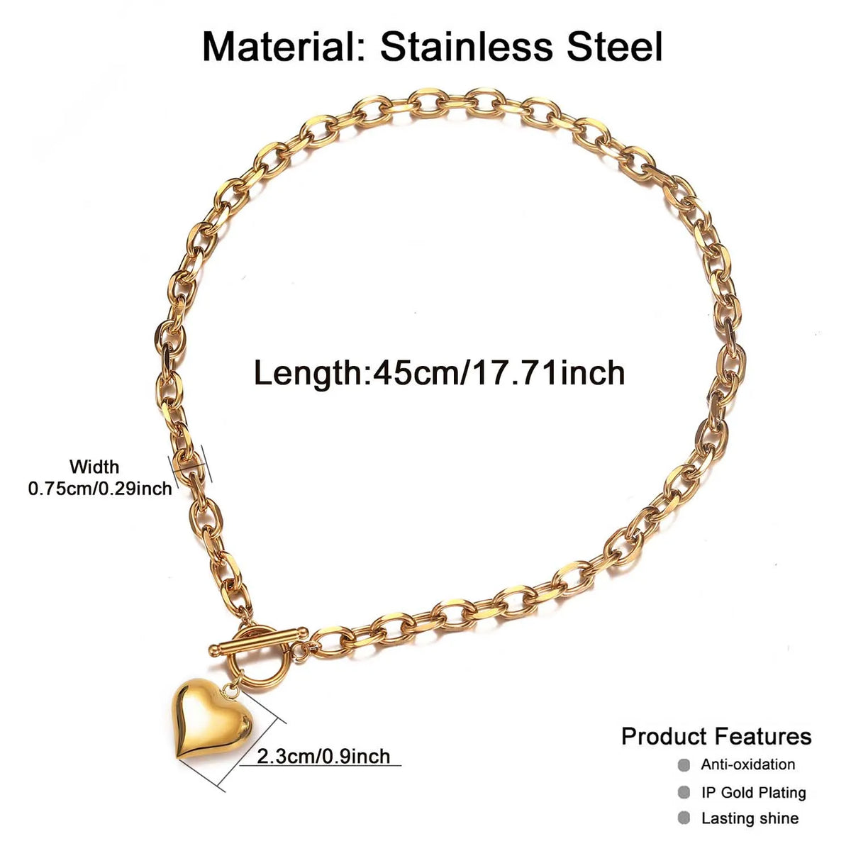 New Design Stainless Steel Puffy Heart Pendant Necklaces For Women Toggle Choker Necklaces Fashion Jewelry