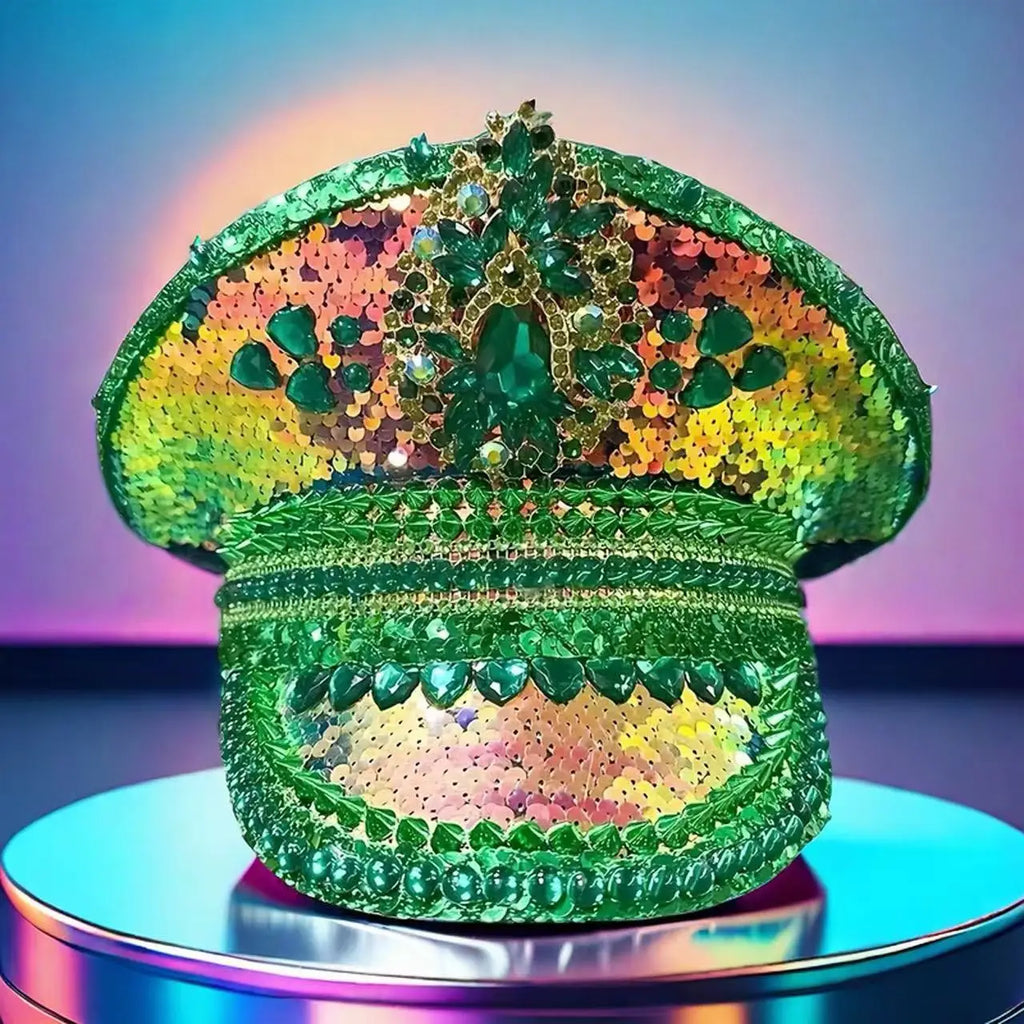 Luxury Festival Rhinestone Captain Hat Military Cap Sergeant Hat Hen Do Hat Mucis Festival Steampunk Caps Fashion Masquerade