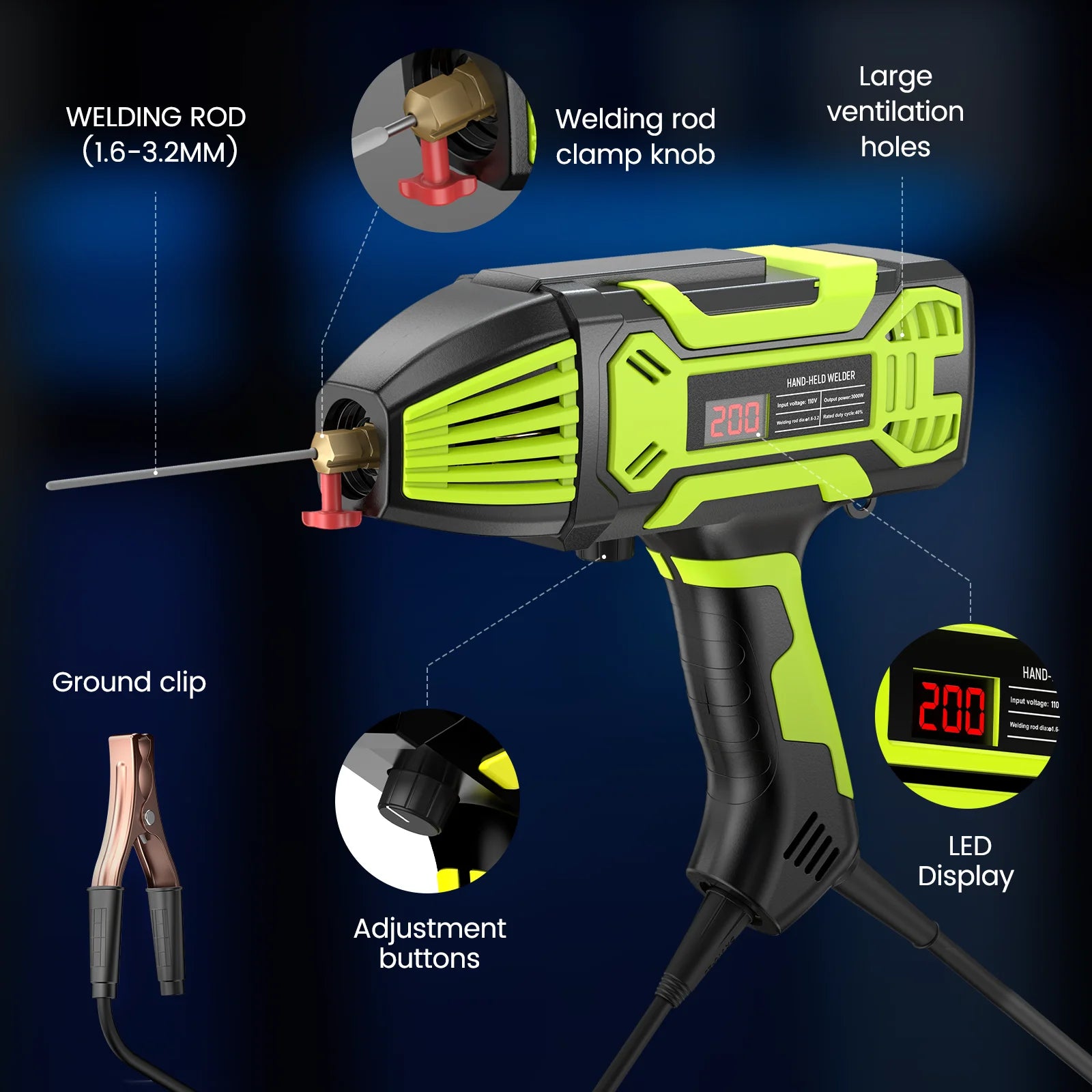 Portable Welding Machine Handheld Electric Welder Kit 110V IGBT Inverter Digital Display 6 Variable Current Adjustment Handheld ARC Welder Gun
