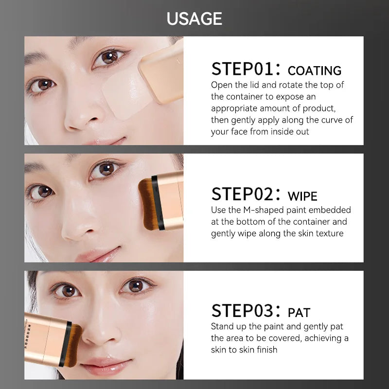 Moisturizing Hydrating Foundation Stick Dual Heads - Brush Tip Smooth Non-gluggy Powder Lightweight Foundation Liquid Cream