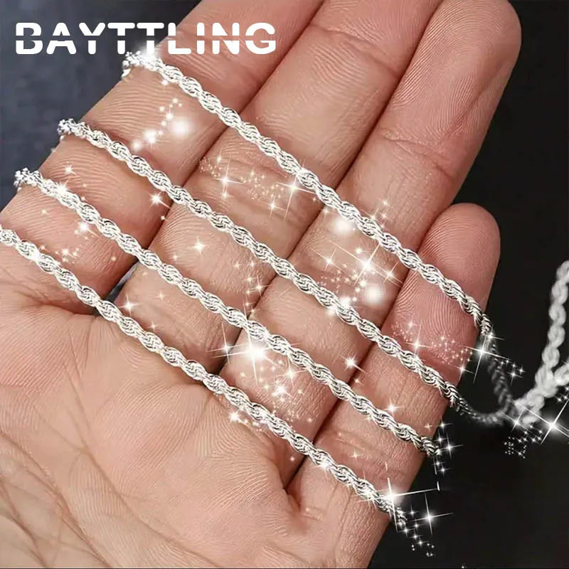 925 sterling silver 4mm rope chain necklace for couples, men and women, 40-60cm necklace, wedding and party jewelry