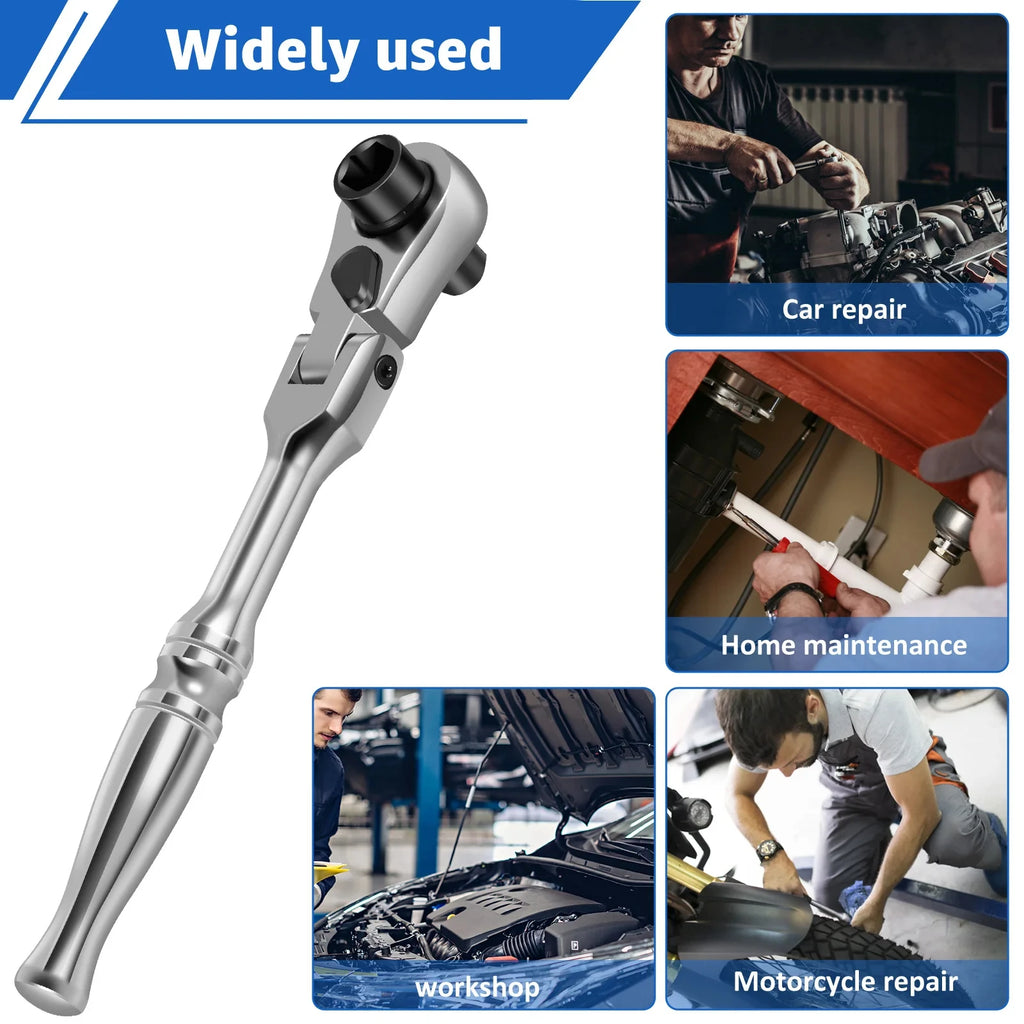 Ratchet Handle Chrome Vanadium Steel 2-in-1 Multi-Purpose Reversible Resilient Head Ratchet Wrench 1/4'' Drive Ratchet Handle