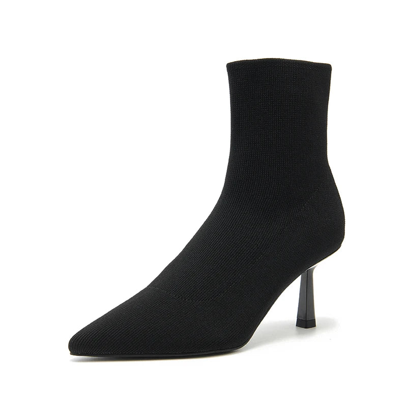 BEAUTODAY High Heel Modern Boots Women Fabric Pointed Toe Black Color 2023 Spring Retro Elegant Ladies Shoes Handmade 03925