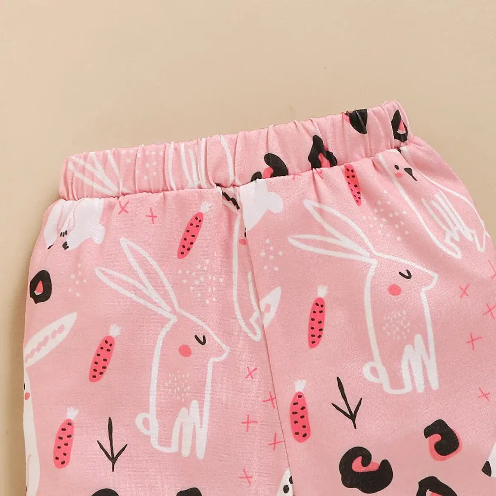Newborn Baby girl Set Round neck Lovely Rabbit Print Romper+Pants+ Bow Knot 3Pcs 0-18 Month Baby Girl Suit Summer Casual Set