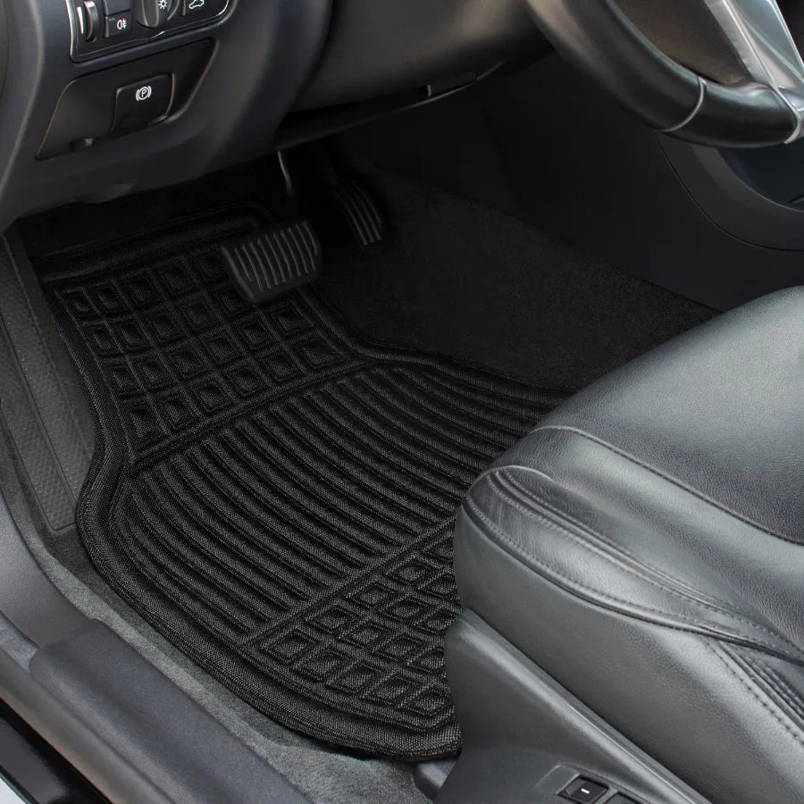 Duratex Solid Black Blocks Universal Fit Woven Car Floor Mats 4 Pack