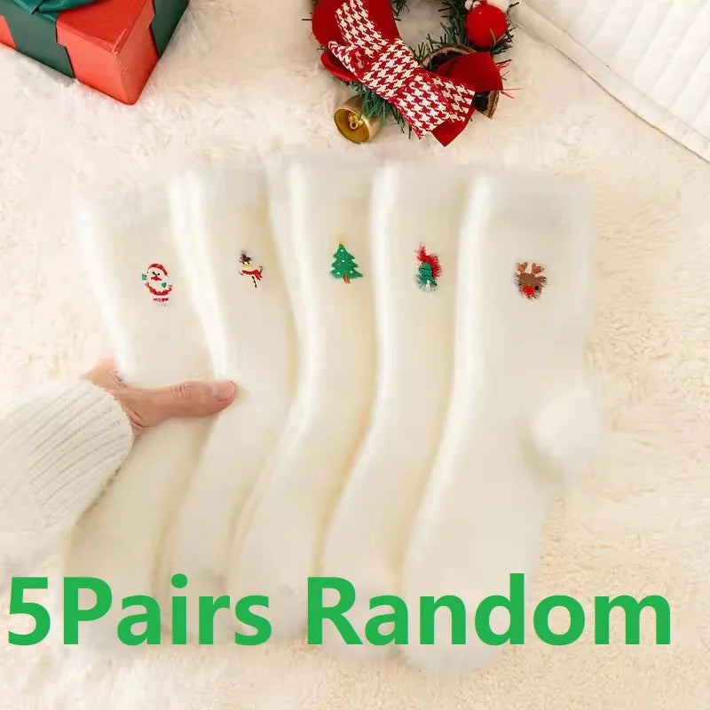 Autumn Winter Fleece Bow-Tie Plush Socks Woman Cute Sweet Mid-Calf Socks Thickened Warm Home Sleep Short Socks for Girls