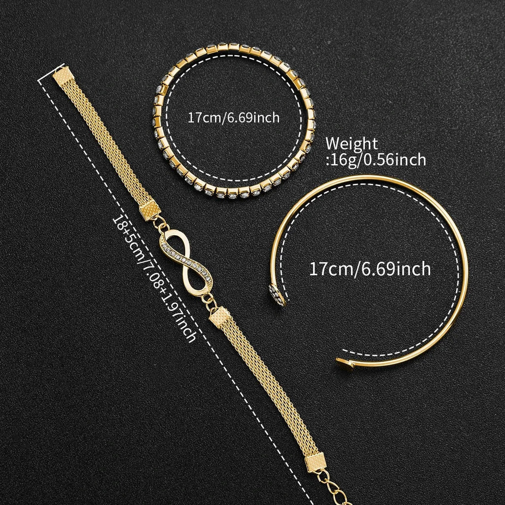 4PCS Fashion Women Watches Rhinestone Bracelets Set Elegant Rectangle Ladies Roma Quartz Wristwatch Reloj Mujer(Without Box)