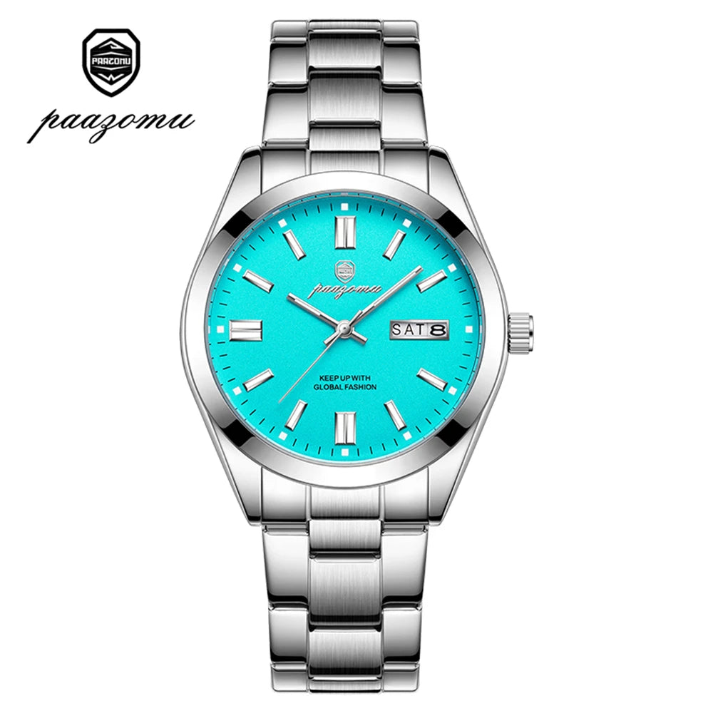 PAAZOMU Men's Analog Quartz Watch with Day Date Stainless Steel Band Waterproof Fashion Wristwatch for Men