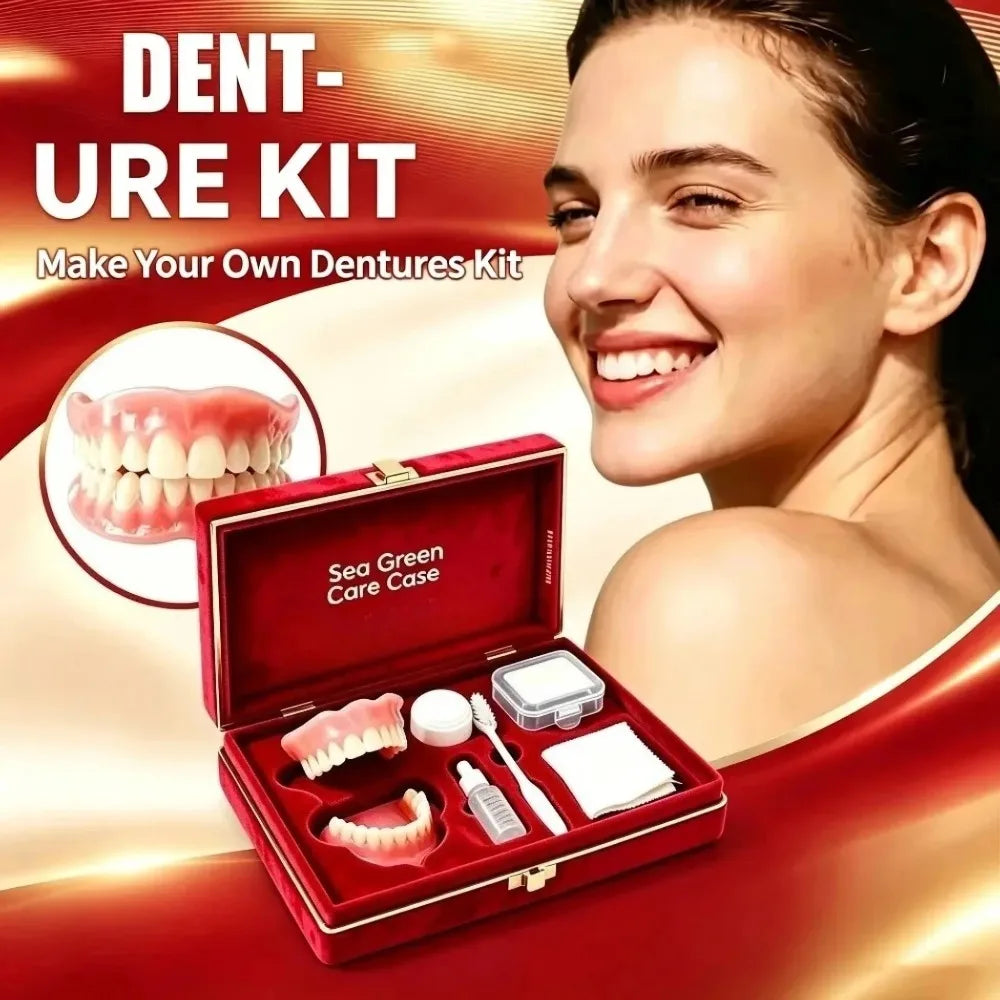 Premium Full‑Mouth Silicone Comfort Dentures for Adults, Soft Reline False Teeth Set with Storage Box Toothbrush Removal Hook
