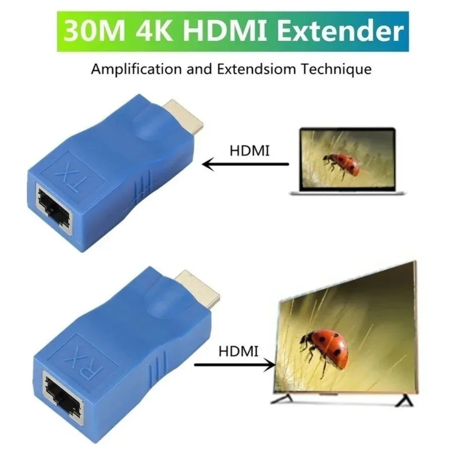 HDMI-compatible to RJ45 Extender HDMI-compatible Extender RJ45 30M Extender to RJ45 Over Cat 5e/6 Network LAN Ethernet Adapter
