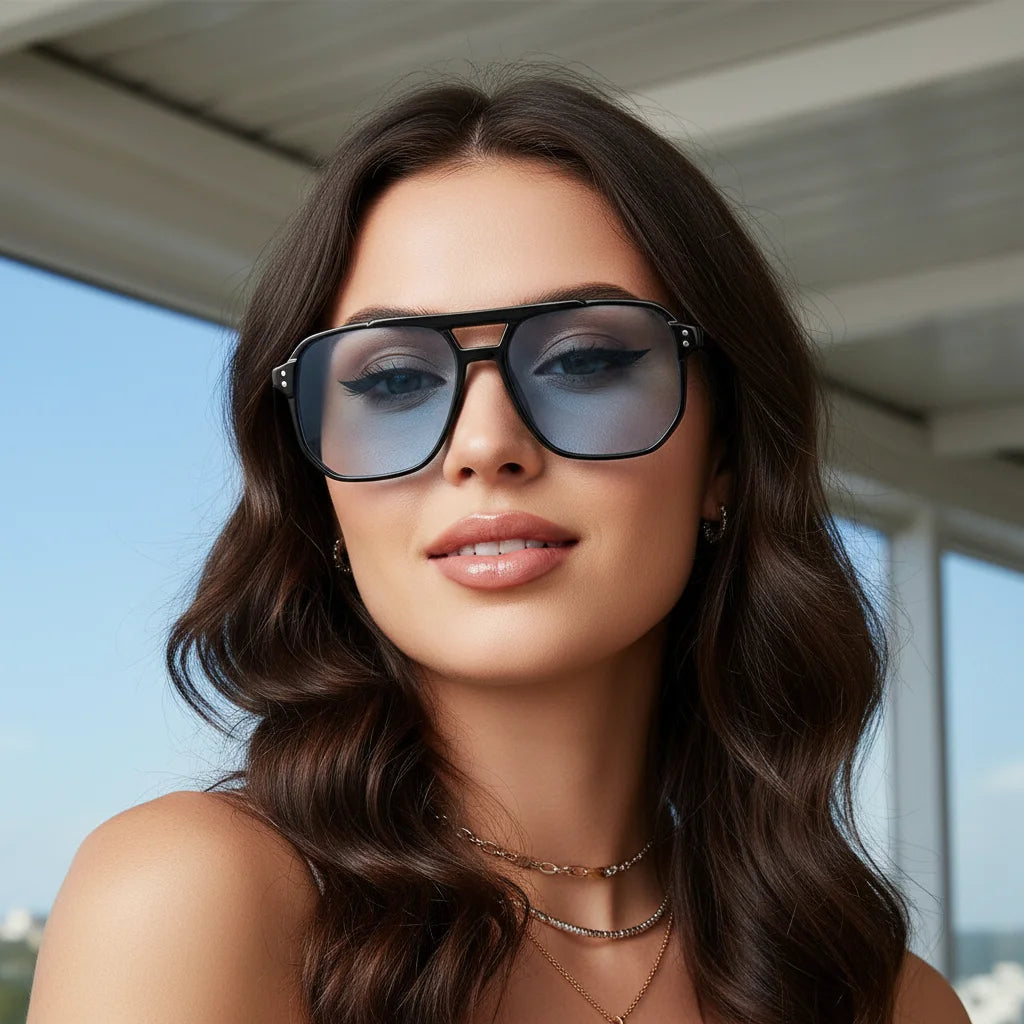 2026 New Trendy Women Sunglasses UV400 Sunshades Anti-Ultraviolet Unisex Eyeglasses Elegant Double Beam Pilot Lense8618