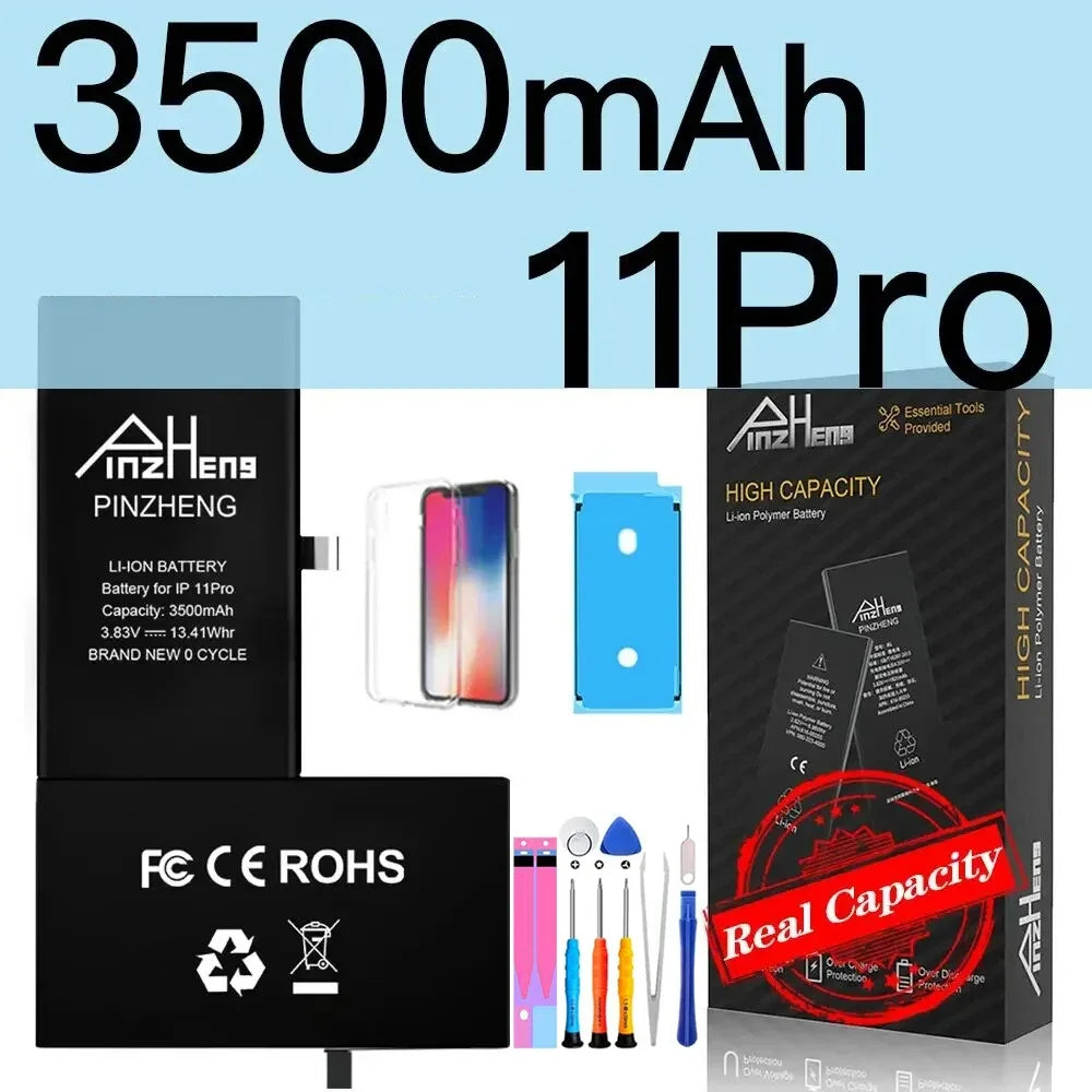 PINZHENG Battery For iPhone X XR XS 11 12 13 Mini Max Pro Promax Real High Capacity Replacement Bateria Warranty One Year