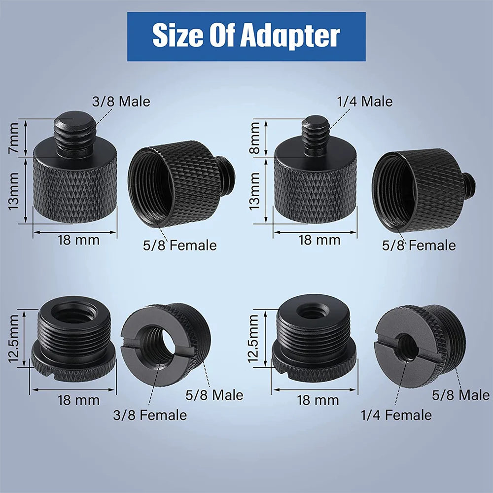 8pcs a Set Mic Stand Thread Adapter Set 1/4,3/8 Male to 5/8 Female Microphone Stand Fixing Screw Adapter Transfer