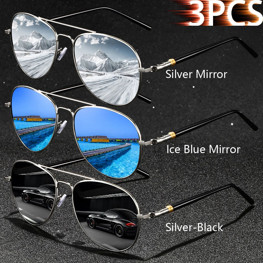 3PCS Fashion Vintage Square Metal Frame Sunglasses Men Women Fishing Driving Luxury Brand Designer Sun Glasses  Eyewear