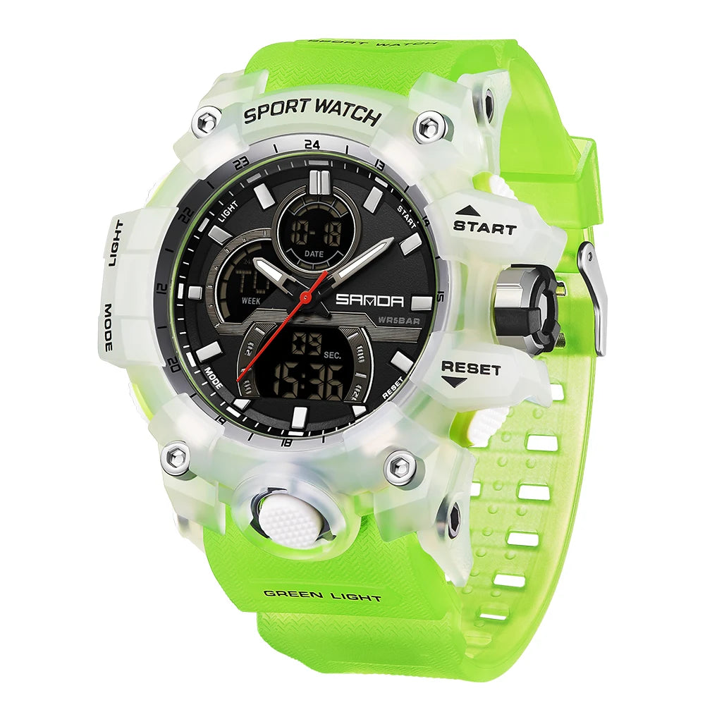 SANDA Digital Men Watch Military Sport Waterproof Wristwatch Man TPU Strap Quartz LED Clock Fashion Stopwatch Date Male Clock