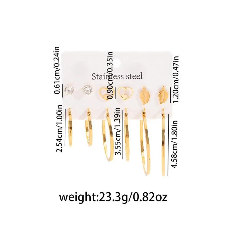 ANENJERY 316L Stainless Steel Circular Beads Star Flower Heart Zircon Earrings For Women Simple Fashion New Jewelry Wholesale