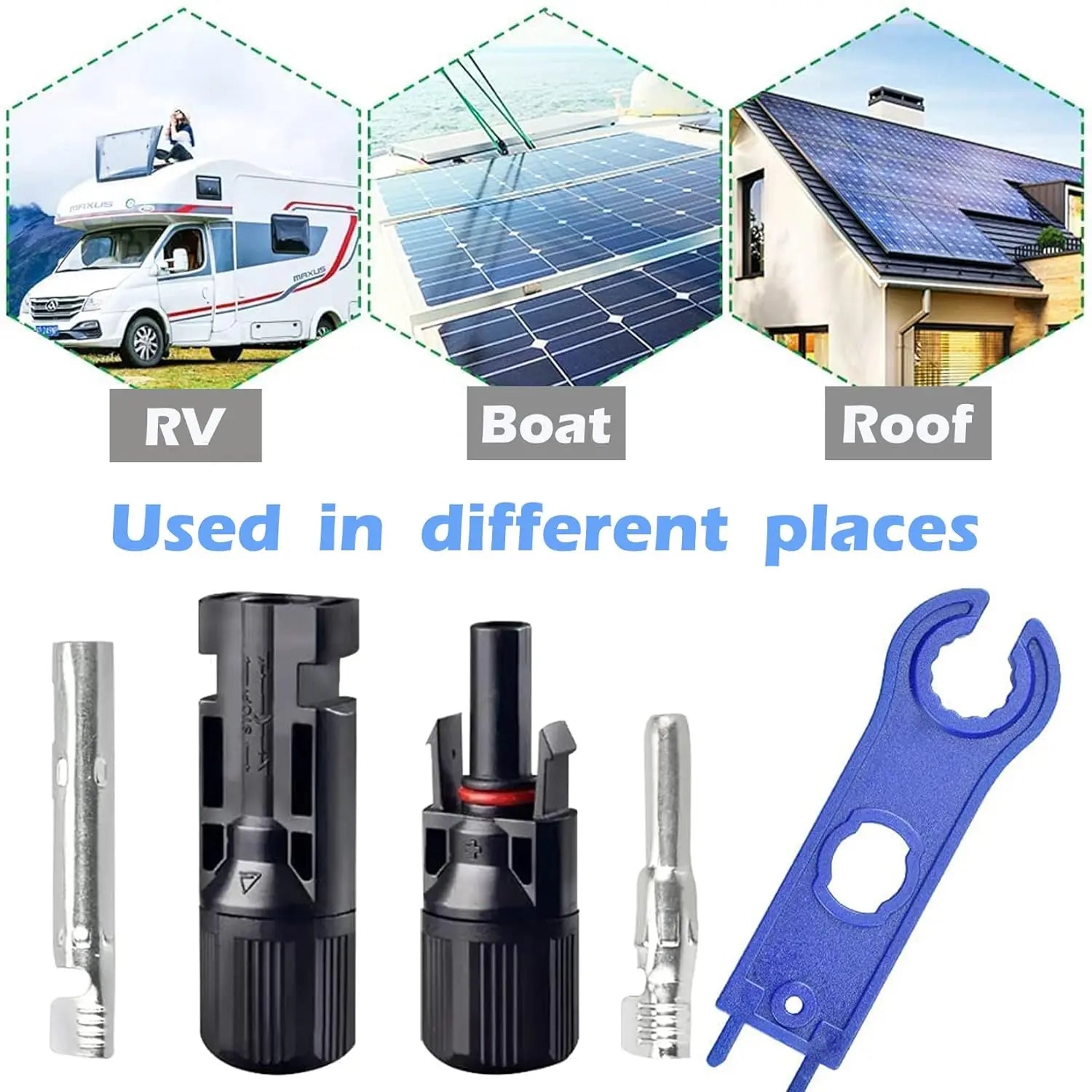 5pairs Solar Panel Connectors IP67 Waterproof Solar Cable Connectors 1000V 30A Male/Female Plug with 2PCS Spanners
