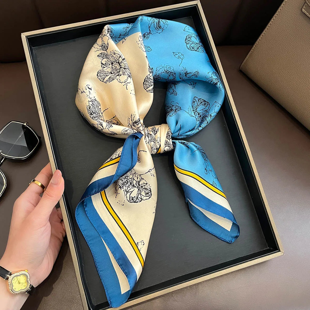 2025 New Yellow Lemon Print Square Silk Scarf for Women 70*70cm Neck Ties Fashion Decorate Neckerchief Female Hijab Bag Ribbions