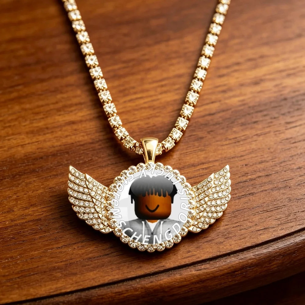 Cartoon CharacterT-Tayvion C-Cole Creative Funny MeMe Angel Wing Glass Cabochon 25MM Pendant Necklace Gift MS019