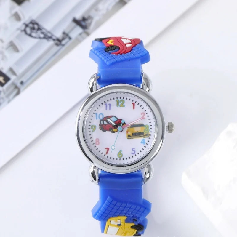 Fashion Color Cartoon Car Children's Watch Primary School Boy Children's Watch 3D Silicone Strap Gift