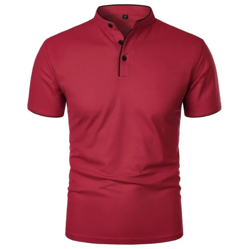 New Men's Short Sleeve Collar Polo Shirts Summer Solid Color Casual Polo Shirt Trendy Breathable Loose Basic Splice Oversize Top