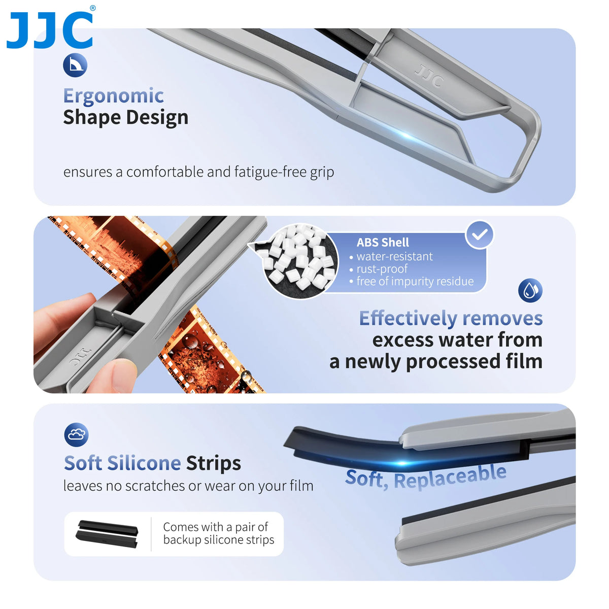 JJC Film Squeegee for 35mm and 120 Film, Film Wiper with Silicone Blades to Dry Water No Marks and Scratches Leave