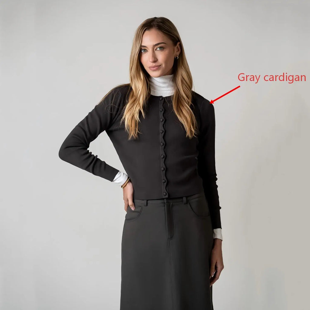 AP AW26 Women Wavy Edge Cardigan Elegant Style Single Breasted