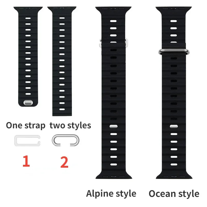 Ocean Silicone Strap For Apple Watch UItra 3 1 2 49mm 10 9 8 7 11 46mm 42mm 45mm 41mm Bracelet Wristband iWatch 6 5 4 SE3 44mm