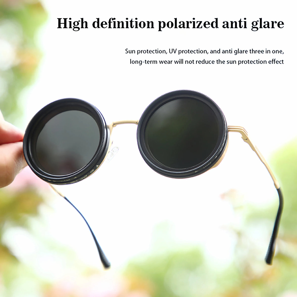 ND9 Adjustable Dimming Sunglasses Retro Punk Round Men's Fishing UV400 Polarized Driving Sunglasses Women