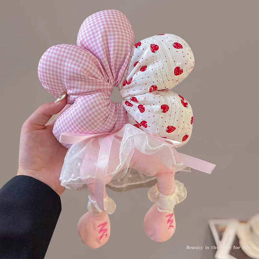 1pc cute cartoon animal  flower large intestine scrunchie, cotton three-dimensional puppy head rope little yellow duck hair rope