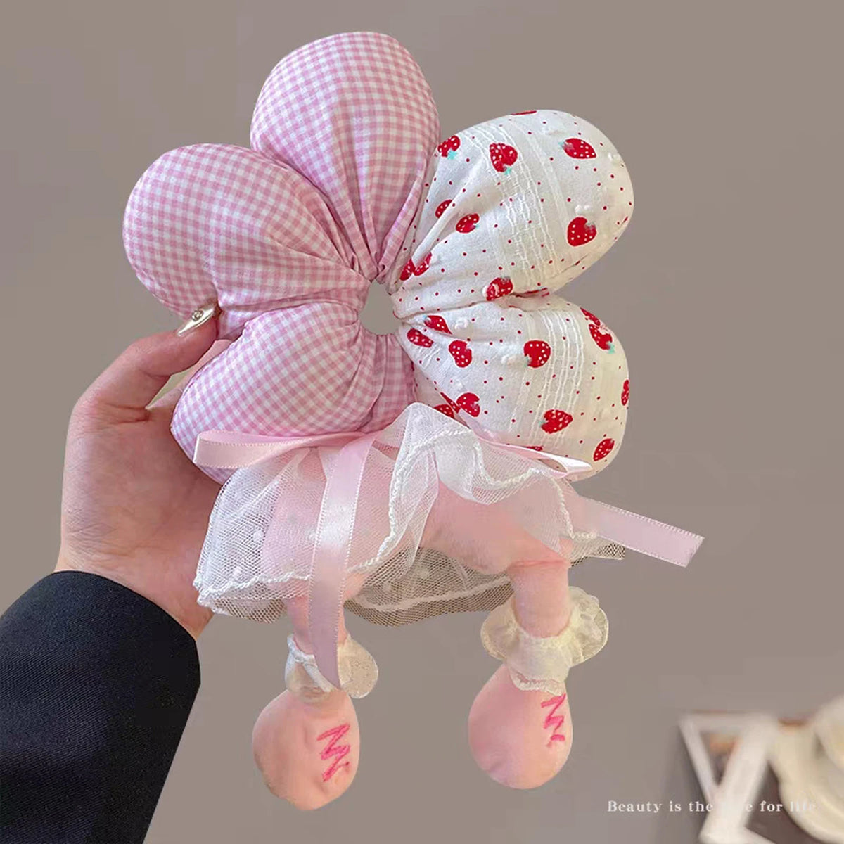 1pc cute cartoon animal  flower large intestine scrunchie, cotton three-dimensional puppy head rope little yellow duck hair rope