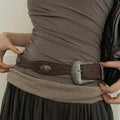 Strap Buckle Cool Black Rivet Belt American Style Wide PU Vintage Waistband Adjustable Alloy Coffee Y2K Belt Waist Seal
