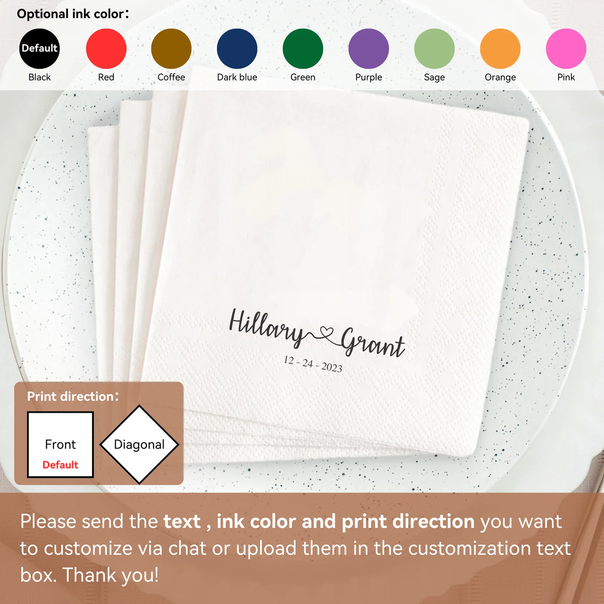 Personalized Paper Napkins for Wedding Custom Napkins of Your Text 50-500pcs Disposable Napkins for Cocktail Party Hen Party