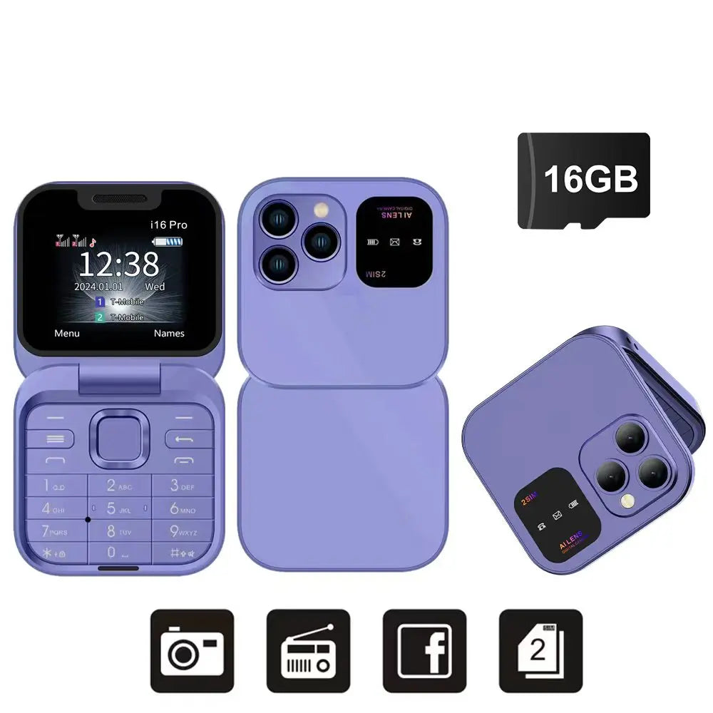 SERVO Mini Flip Mobile Phone Speed Dial Magic Voice Flashlight Blacklist Call Recording FM Radio Dual SIM 2G Foldable Cellphones