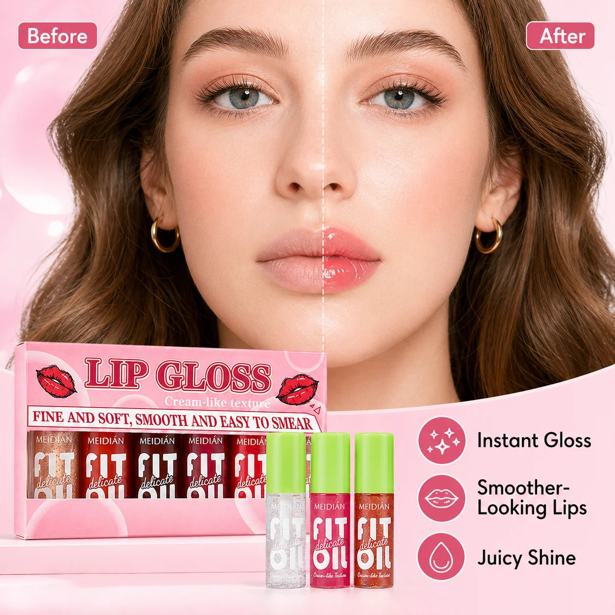 6Pcs Lip Oil Gloss Set, Hydrating High-Shine Non-Sticky Lip Gloss, Moisturizing Clear Pink Red Tint, Travel Makeup Gift
