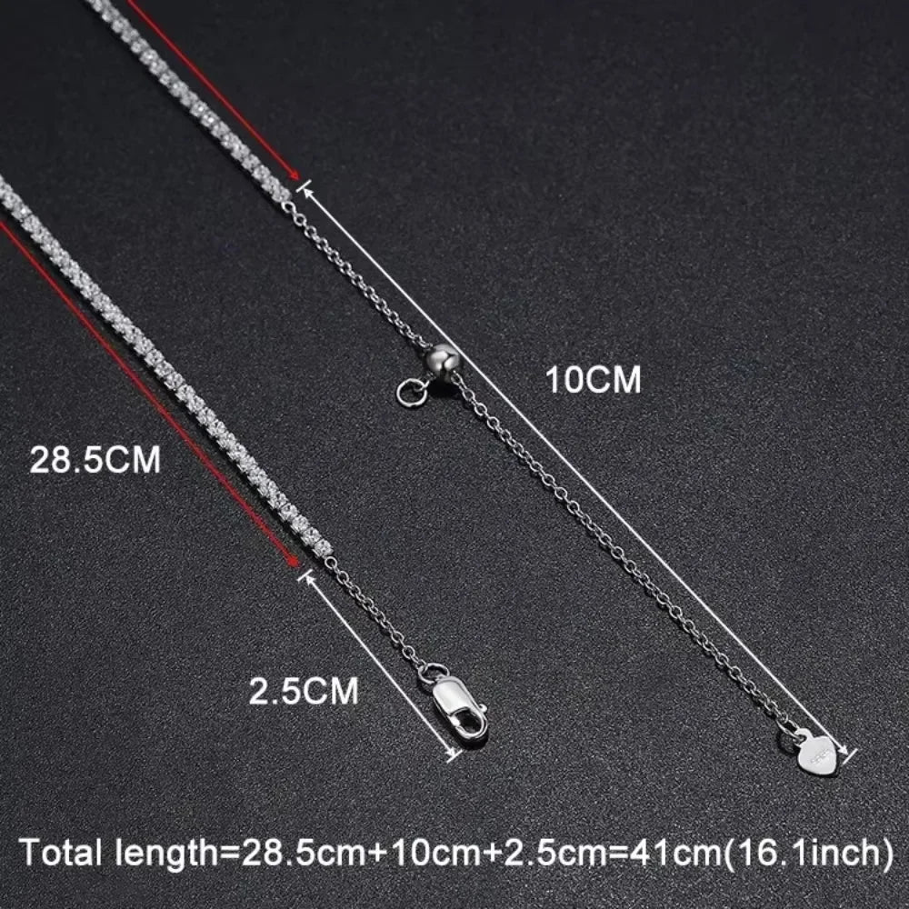 FEOBUR 2mm Moissanite Tennis Necklaces for Women S925 Silver Plated 18K Gold Adjustable Full Diamond Choker Neck Chain Jewelry