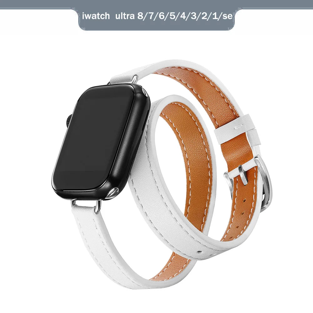 Band for Apple Watch Ultra 49mm 45mm 42mm 44mm 41mm 38mm 40mm Double Tour Leather Strap Iwatch Series 9 8 7 6 Se 5 4 3 2 Correa