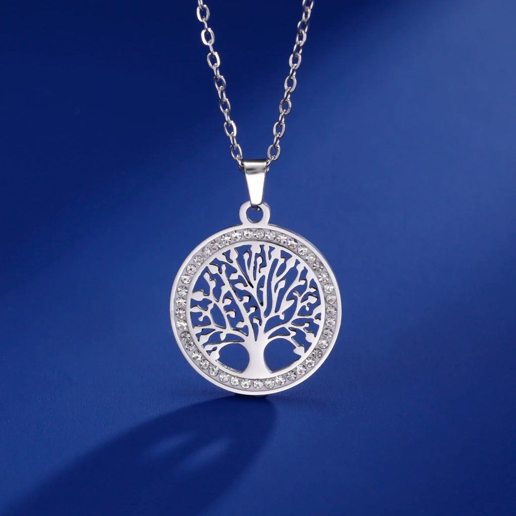 Stainless Steel Tree of Life Pendant Necklace for Women Hollow Life Tree Necklace With AAA Zircon Border, Waterproof Hypoallergenic Non Fade Adjustable Chain Jewelry Gift