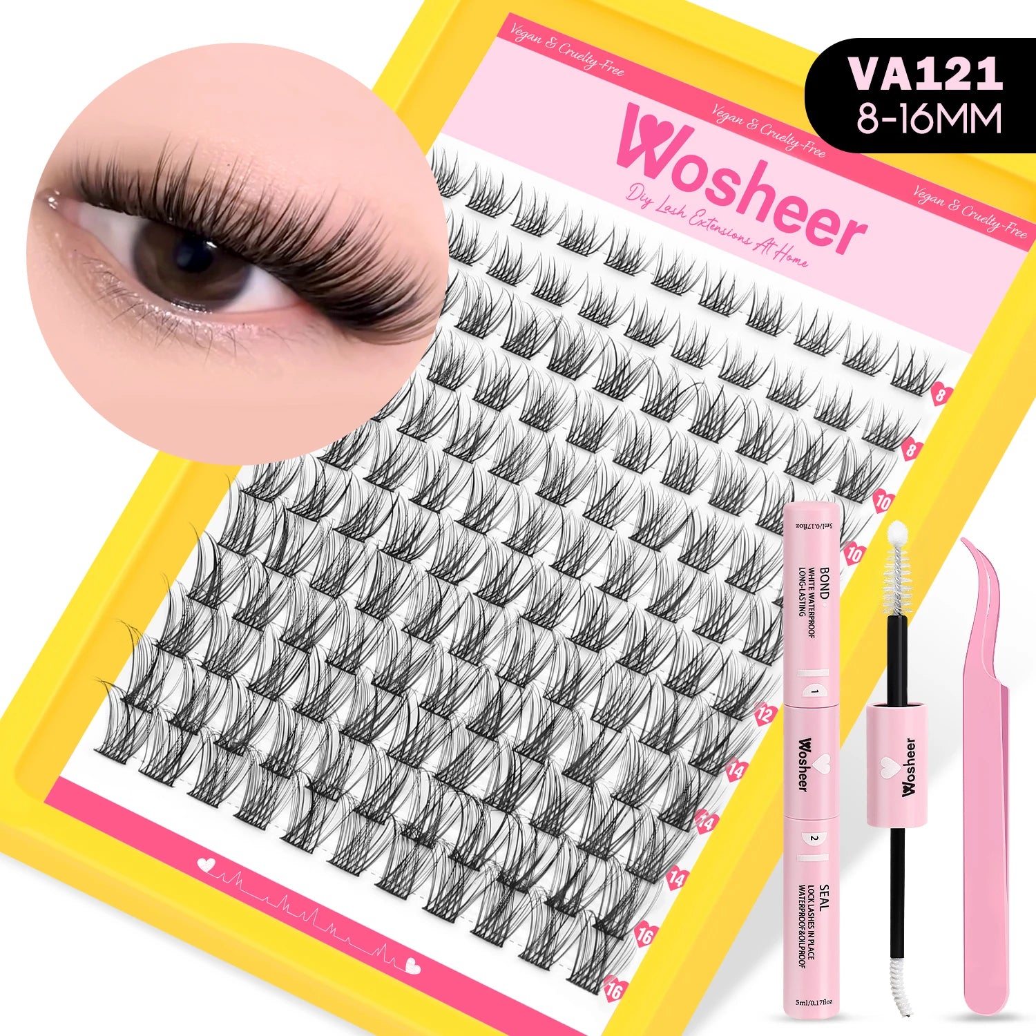 WOSHEER Lash Clusters Manga Lash Clusters Kit Clear Fairy Eyelash Clusters Wet-Look Spiky Anime Lashes Individual Lashes