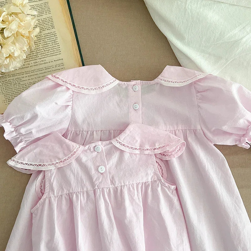Summer 0-24M Baby Girl Clothing Petal Collar Newborn Baby Girl Romper Sleeveless Cotton Splicing Toddler Baby Girls Jumpsuit
