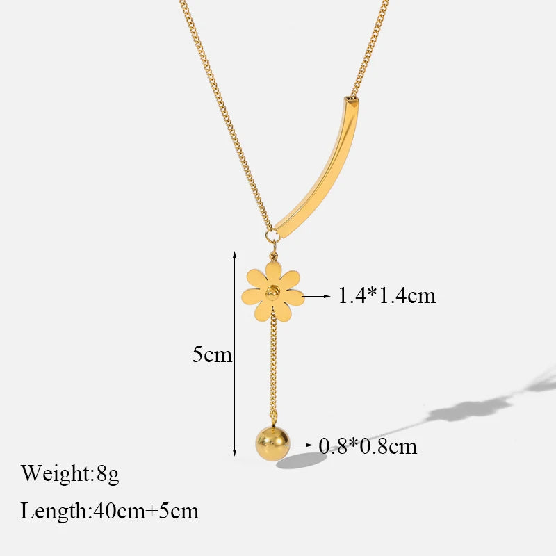 EILIECK 316L Stainless Steel Metal Sphere Flower Tassel Necklace Fashion Jewelry for Women Waterproof Clavicle Hanging Chains