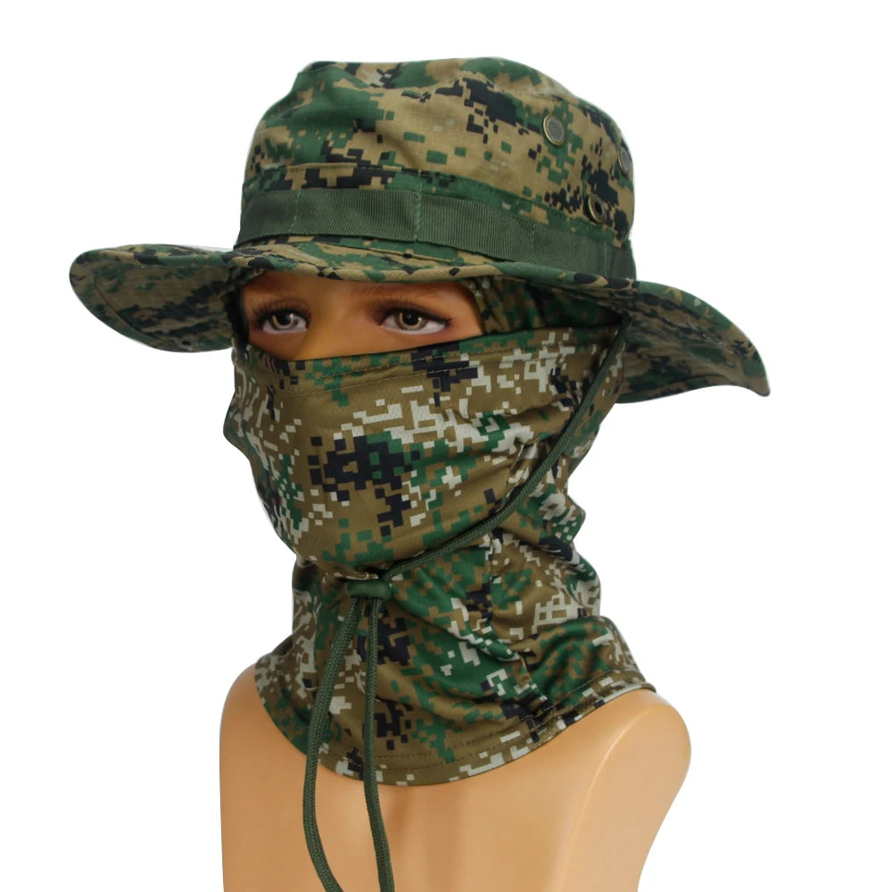 Four Season Unisex Camo Pattern Hat & Neck Gaiter Integrated Wind Resistant Outdoor Fishing Headgear